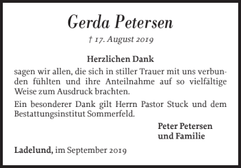 Traueranzeige von Gerda Petersen von Husumer Nachrichten