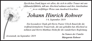 Traueranzeige von Jevenstedt im von Landeszeitung