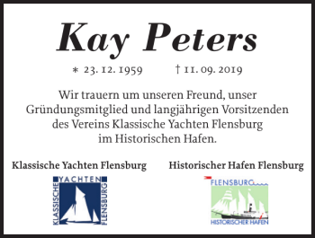Traueranzeige von Kay Peters von Flensburger Tageblatt