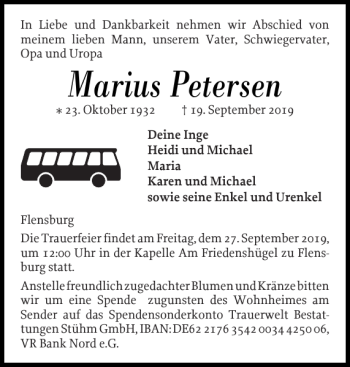 Traueranzeige von Marius Petersen von Flensburger Tageblatt