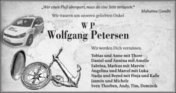 Traueranzeige von Wolfgang Petersen von Eckernförder Zeitung