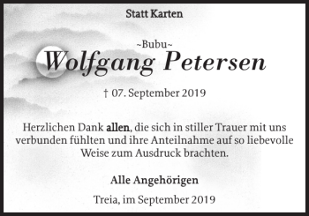 Traueranzeige von Wolfgang Petersen von Schleswiger Nachrichten