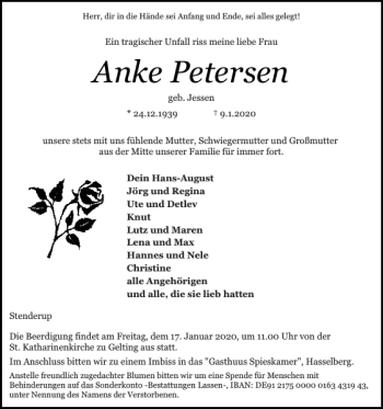 Traueranzeige von Anke Petersen von Flensburger Tageblatt