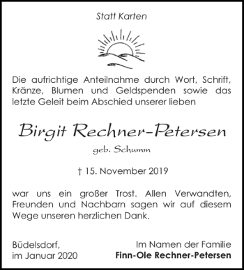Traueranzeige von Birgit Rechner-Petersen von Landeszeitung