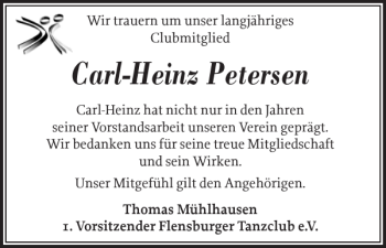 Traueranzeige von Carl-Heinz Petersen von Flensburger Tageblatt