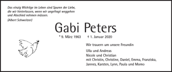 Traueranzeige von Gabi Peters von Elmshorner Nachrichten