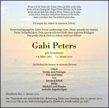 Traueranzeige von Gabi Peters von Elmshorner Nachrichten