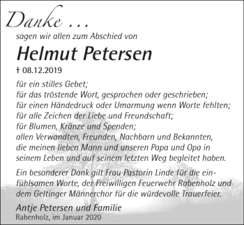 Traueranzeige von Helmut Petersen von Flensburger Tageblatt