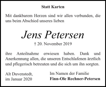 Traueranzeige von Jens Petersen von Landeszeitung