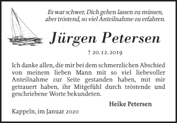 Traueranzeige von Jürgen Petersen von Schlei-Bote