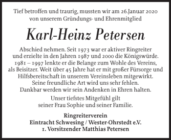 Traueranzeige von Karl-Heinz Petersen von Husumer Nachrichten