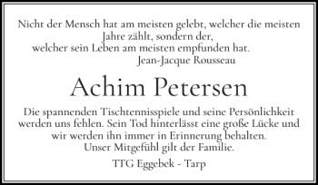 Traueranzeige von Achim Petersen von Flensburger Tageblatt