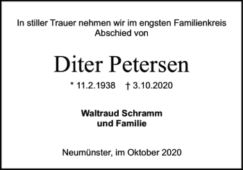 Traueranzeige von Diter Petersen von Holsteinischer Courier