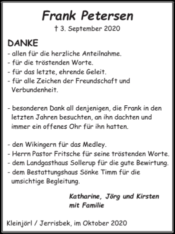 Traueranzeige von Frank Petersen von Flensburger Tageblatt