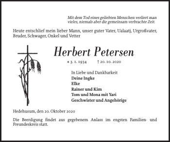 Traueranzeige von Herbert Petersen von Der Insel-Bote
