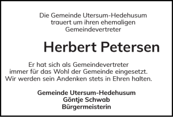 Traueranzeige von Herbert Petersen von Der Insel-Bote