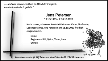Traueranzeige von Jens Petersen von Uetersener Nachrichten