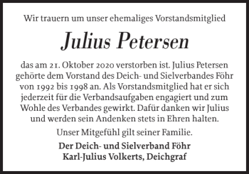 Traueranzeige von Julius Petersen von Der Insel-Bote