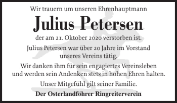 Traueranzeige von Julius Petersen von Der Insel-Bote