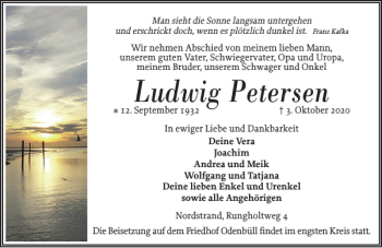 Traueranzeige von Ludwig Petersen von Husumer Nachrichten