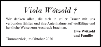 Traueranzeige von Viola Wötzold von Flensburger Tageblatt