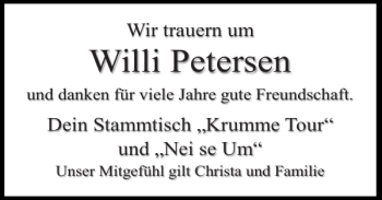 Traueranzeige von Willi Petersen von Nordfriesland Tageblatt