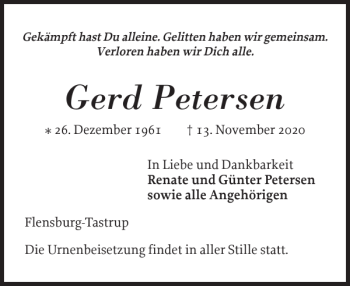 Traueranzeige von Gerd Petersen von Flensburger Tageblatt