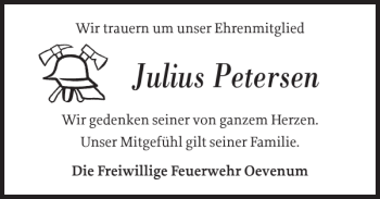 Traueranzeige von Julius Petersen von Der Insel-Bote