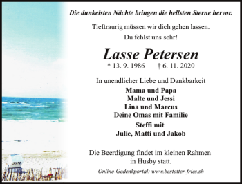 Traueranzeige von Lasse Petersen von Flensburger Tageblatt
