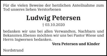 Traueranzeige von Ludwig Petersen von Husumer Nachrichten