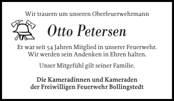 Traueranzeige von Otto Petersen von Schleswiger Nachrichten