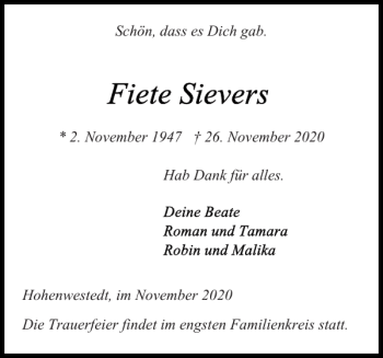 Traueranzeige von im es für Hohenwestedt im von Landeszeitung