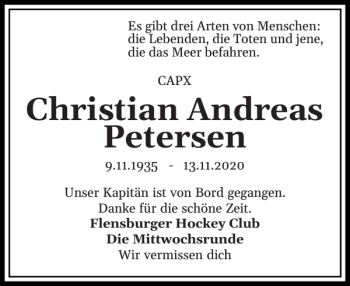 Traueranzeige von Christian Andreas Petersen von Flensburger Tageblatt