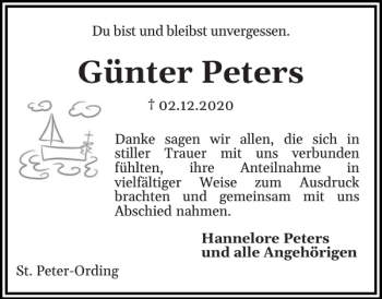 Traueranzeige von Günter Peters von Husumer Nachrichten