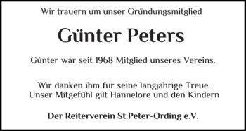 Traueranzeige von Günter Peters von Husumer Nachrichten
