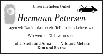 Traueranzeige von Hermann Petersen von Schleswiger Nachrichten