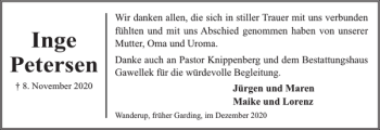 Traueranzeige von Inge Petersen von Husumer Nachrichten
