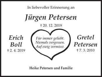 Traueranzeige von Jürgen Petersen von Flensburger Tageblatt