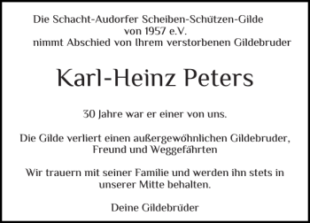 Traueranzeige von Karl-Heinz Peters von Landeszeitung