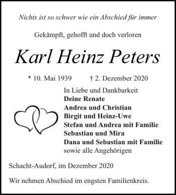 Traueranzeige von Karl Heinz Peters von Landeszeitung