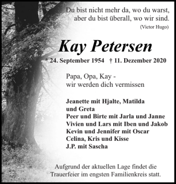 Traueranzeige von Kay Petersen von Flensburger Tageblatt