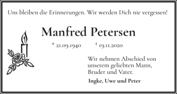Traueranzeige von Manfred Petersen von Norddeutsche Rundschau