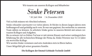 Traueranzeige von Sönke Petersen von Husumer Nachrichten