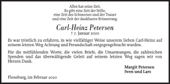 Traueranzeige von Carl-Heinz Petersen von Flensburger Tageblatt