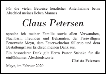 Traueranzeige von Claus Petersen von Flensburger Tageblatt