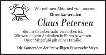 Traueranzeige von Claus Petersen von Flensburger Tageblatt