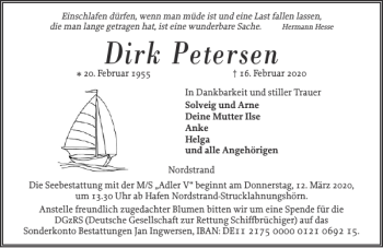 Traueranzeige von Dirk Petersen von Husumer Nachrichten
