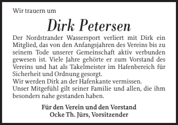 Traueranzeige von Dirk Petersen von Husumer Nachrichten