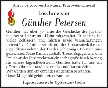Traueranzeige von Günther Petersen von Nordfriesland Tageblatt
