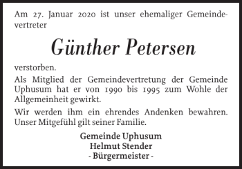 Traueranzeige von Günther Petersen von Husumer Nachrichten